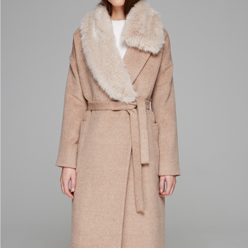 Sosken Studios Designer Alpaca And Wool Coat With Detachable Faux Fur Collar